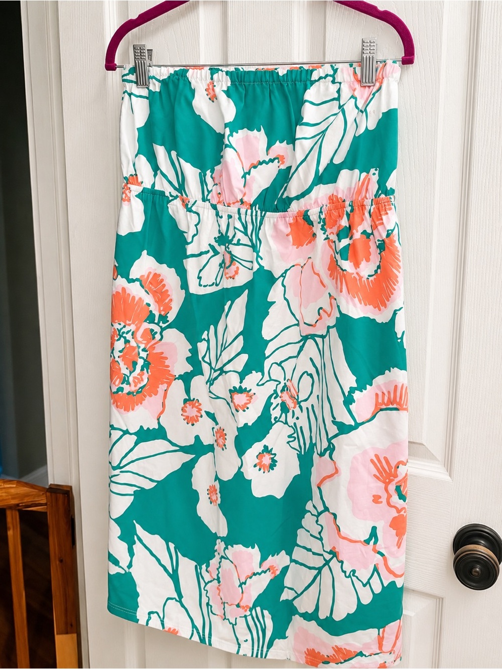 Lilly Pulitzer Floral Strapless Summer Dress - Teal, Coral & White